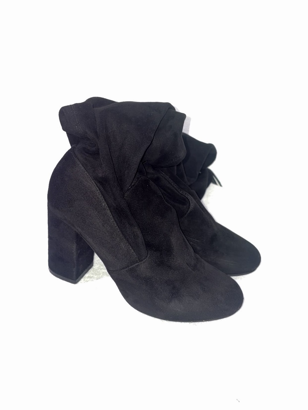 Source Unknown Black Suede Over-the-Knee Fold-Over Heeled Boots